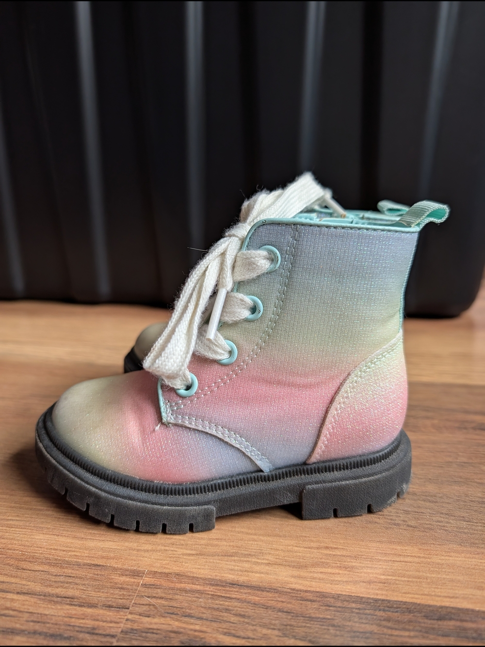 Cat & Jack Pastel Rainbow Glitter Lace-Up Combat Boots Size 7 Unicorn Mermaid - Picture 7 of 10